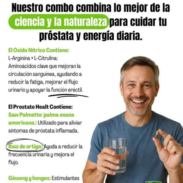 Óxido Nítrico Promax™ + Prostate Health en pack 2x1:💪 Rendimiento, energía y salud masculina🔥 (120 cápsulas)